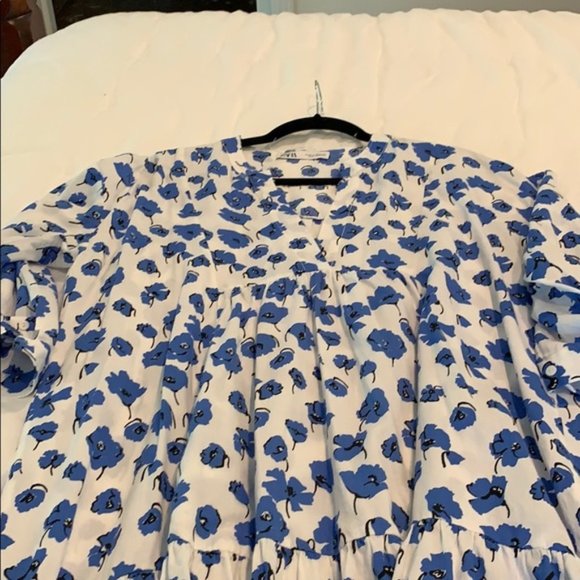 Zara blue & white poppy print dress - Picture 4 of 6